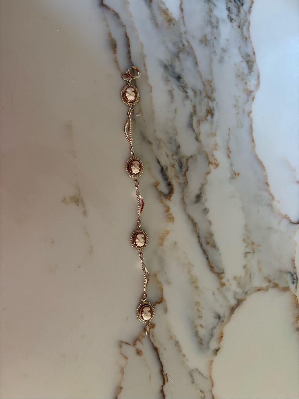 Vintage-Inspired Cameo Charm Bracelet — Gold and White